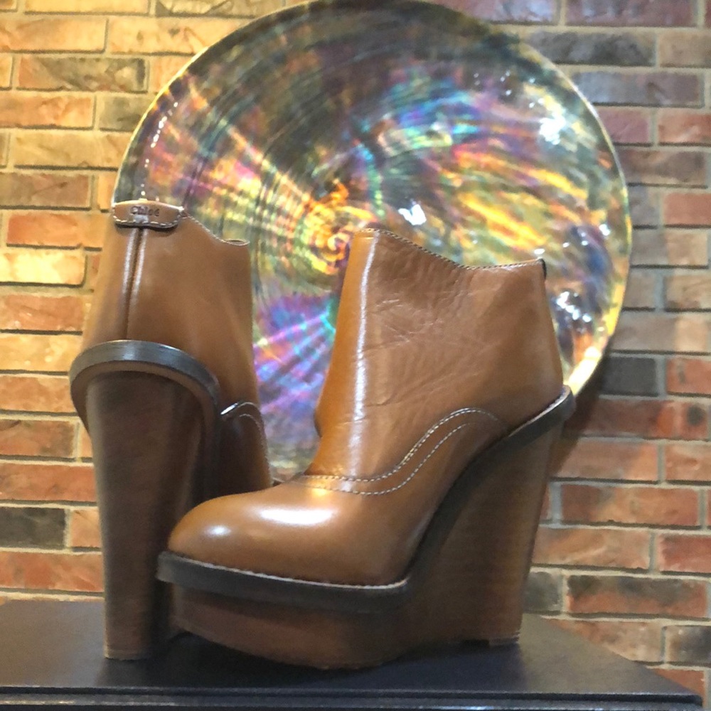 Chloe Leather Wedge Booties